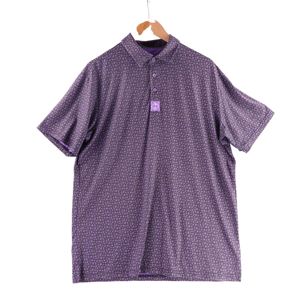 Pins & Aces Mens XL Purple Floral Team Boss Performance Golf Polo Shirt